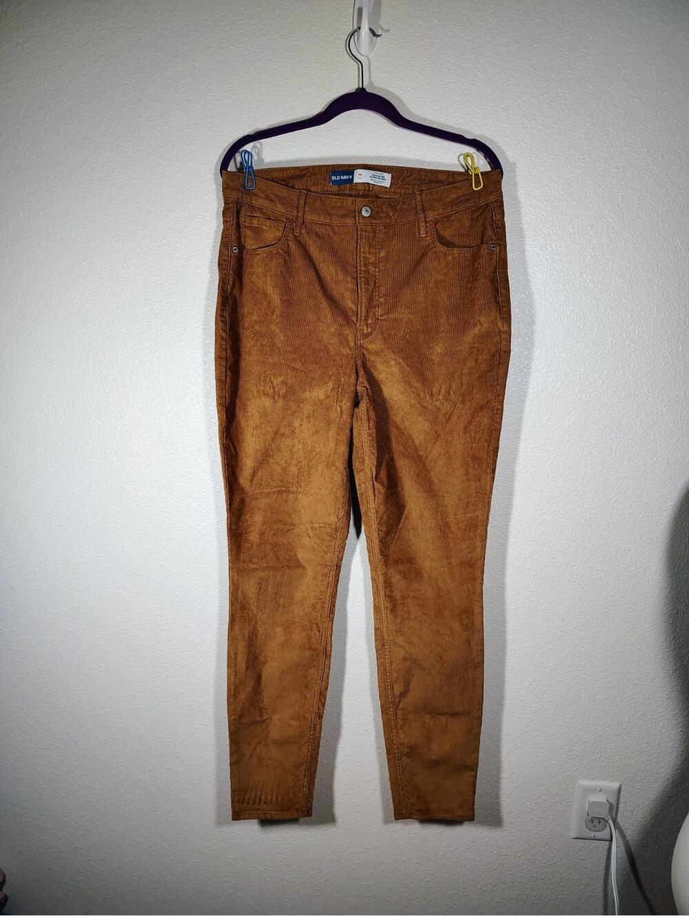 Old Navy Rockstar Corduroy Pants Women 14 TALL Brown Super Skinny High Rise